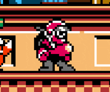 a pixel art drawing of a man in a red and white hat