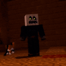 a minecraft character with a pumpkin head and a cat