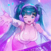 a girl wearing headphones and a white top is playing music