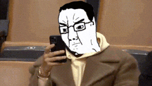 a cartoon of a man taking a picture of himself with his phone