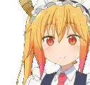 a close up of a anime girl wearing a maid outfit and a hat with horns .