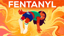 a cartoon illustration of a girl with the word fentanyl written above her