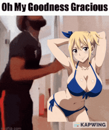 a picture of a woman in a bikini with the words oh my goodness gracious at the bottom