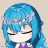 a girl with blue hair and a flower crown on her head
