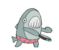 a cartoon of a shark wearing a pink underwear and a belt