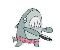 a cartoon of a shark wearing a pink underwear and a belt
