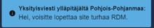 a blue sign that says " hei voisite lopettaa site turnaa rdm "