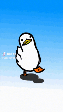 a cartoon of a duck with a blue sky behind it
