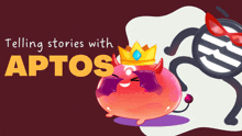 an advertisement for telling stories with aptos with a devil wearing a crown and sunglasses