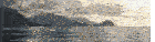 a large body of water surrounded by mountains and clouds