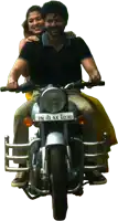 a man and a woman are riding a motorcycle with the license plate tn 10 ax 6030