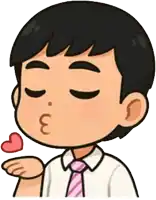 a cartoon of a man blowing a kiss while holding a heart in his hand .
