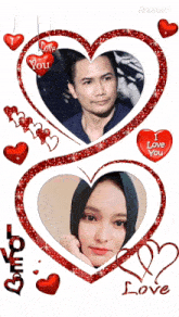 a picture of a man and a woman in a heart shaped frame with the words i love you