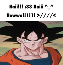 a picture of a cartoon character with the words haiii 33 haiii hewwo !!! 11 > / > / <