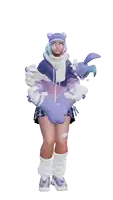 a girl wearing a purple jacket and a plaid skirt