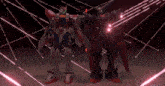 a video game screen shows a robot with red lasers coming from it