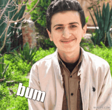 a picture of a young man with the word bum on the bottom