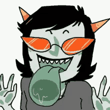 a cartoon character with horns is sticking out his tongue