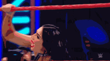 a pixel art of a woman in a wrestling ring with the letters w on the bottom