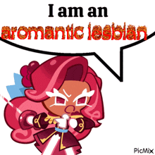 a picture of a girl with a speech bubble saying i am an aromatic lesbian