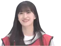 a girl with long hair and bangs wearing a red adidas vest
