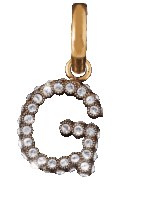 a gold letter g is surrounded by rhinestones on a white background
