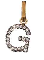 a gold letter g is surrounded by rhinestones on a white background