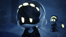 a cartoon character with glowing eyes is holding a knife