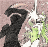 a man and a woman are fighting each other in a drawing .
