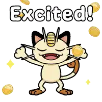 a cartoon of a cat with the words excited written above it