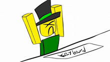 a drawing of a lego character with a top hat and the word keyboard below it