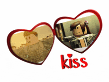 a pair of heart shaped sunglasses with a picture of a man and a girl on them and the word kiss below them