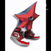 a cartoon character is wearing a pair of red and white nike shoes