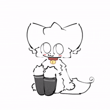 a black and white drawing of a cat with a bell around its neck and knee high socks .
