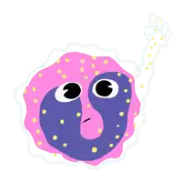 a cartoon drawing of a pink and purple object with yellow dots on it