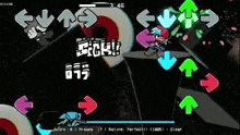 a cartoon character is standing on top of a cliff in a video game with arrows pointing in different directions .