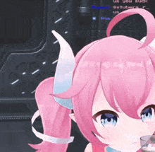 a girl with pink hair and blue eyes is drinking milk