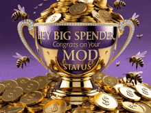 a trophy with the words hey big spender congrats on your mod status