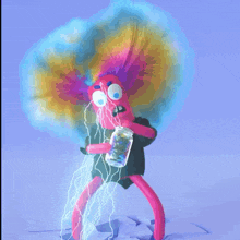 a cartoon character is holding a jar with lightning coming from it