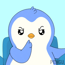 a blue and white penguin with the word pengu on the bottom left