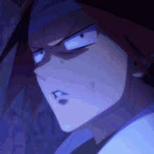 a close up of a cartoon character 's face with a blue background