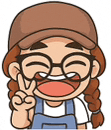 a cartoon girl with glasses and braids is giving a peace sign .