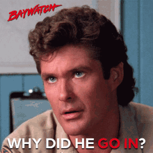 a poster for baywatch shows a man with a mullet and the question why did he go in
