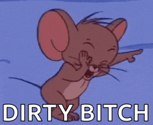 jerry from tom and jerry is laughing with the words dirty bitch above him