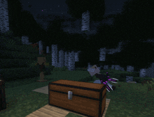 a screenshot of a video game called minecraft with a purple glowing object in the middle