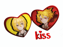 a couple of hearts with the word kiss on the bottom right