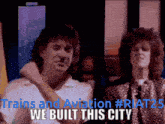a man and a woman are standing next to each other with the words trains and aviation #riat25 we built this city