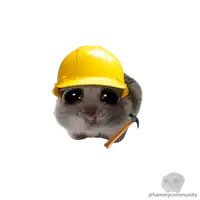 a hamster wearing a yellow hard hat and a hammer