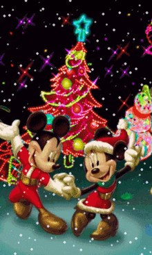 happy new year christmas tree snow mickey mouse