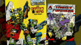 a comic book called dragon 's wrath claws and death 's head next to a comic book called the transformers